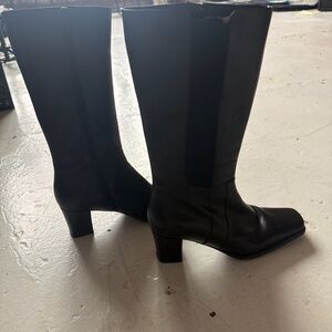 Women's Italian leather size 5.5 uk 4.5 eu 37 Black Mid-Heel Knee Leather Boots
